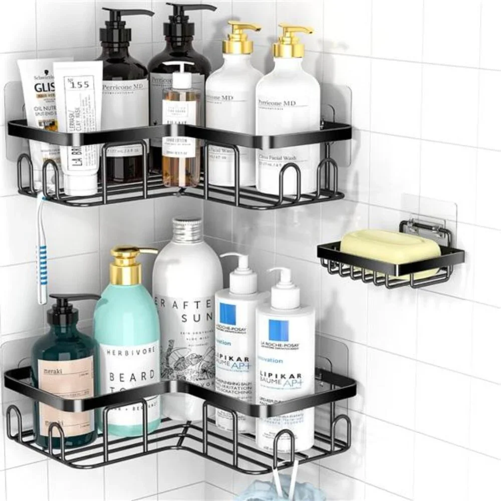 Adhesive Corner Shower Caddy, 3 Pack Organizer Shelf with Soap Holder